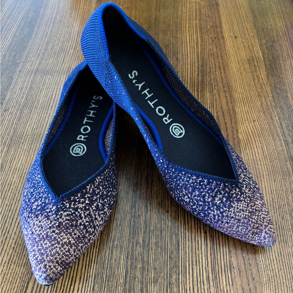 Rothy's The Point Navy and Pink Sparkling Flats